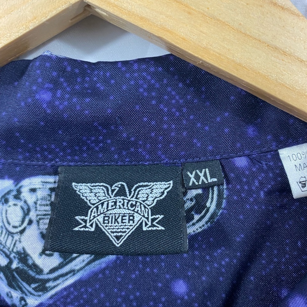 American Biker Mens Size XXL Short Sleeve Button Down Purple Shirt motorcycles - Picture 4 of 7